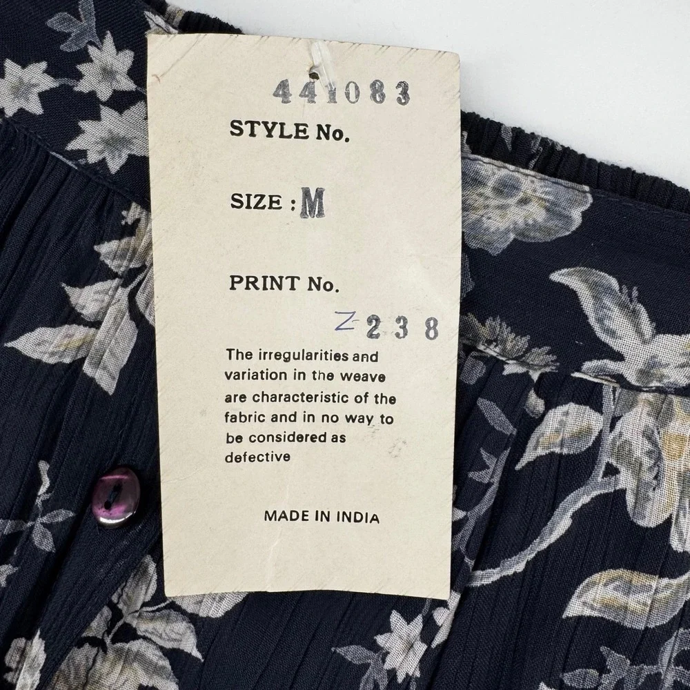 NWT Revue Womens Navy Floral Rayon Button Front Crinkle Maxi Skirt Sz M Boho Vtg